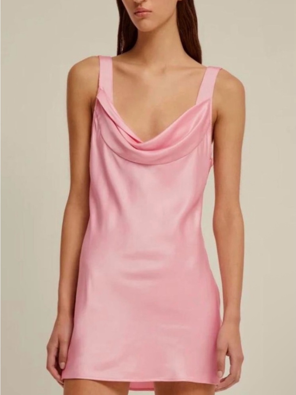 Venroy silk blend satin cowl neck mini dress M